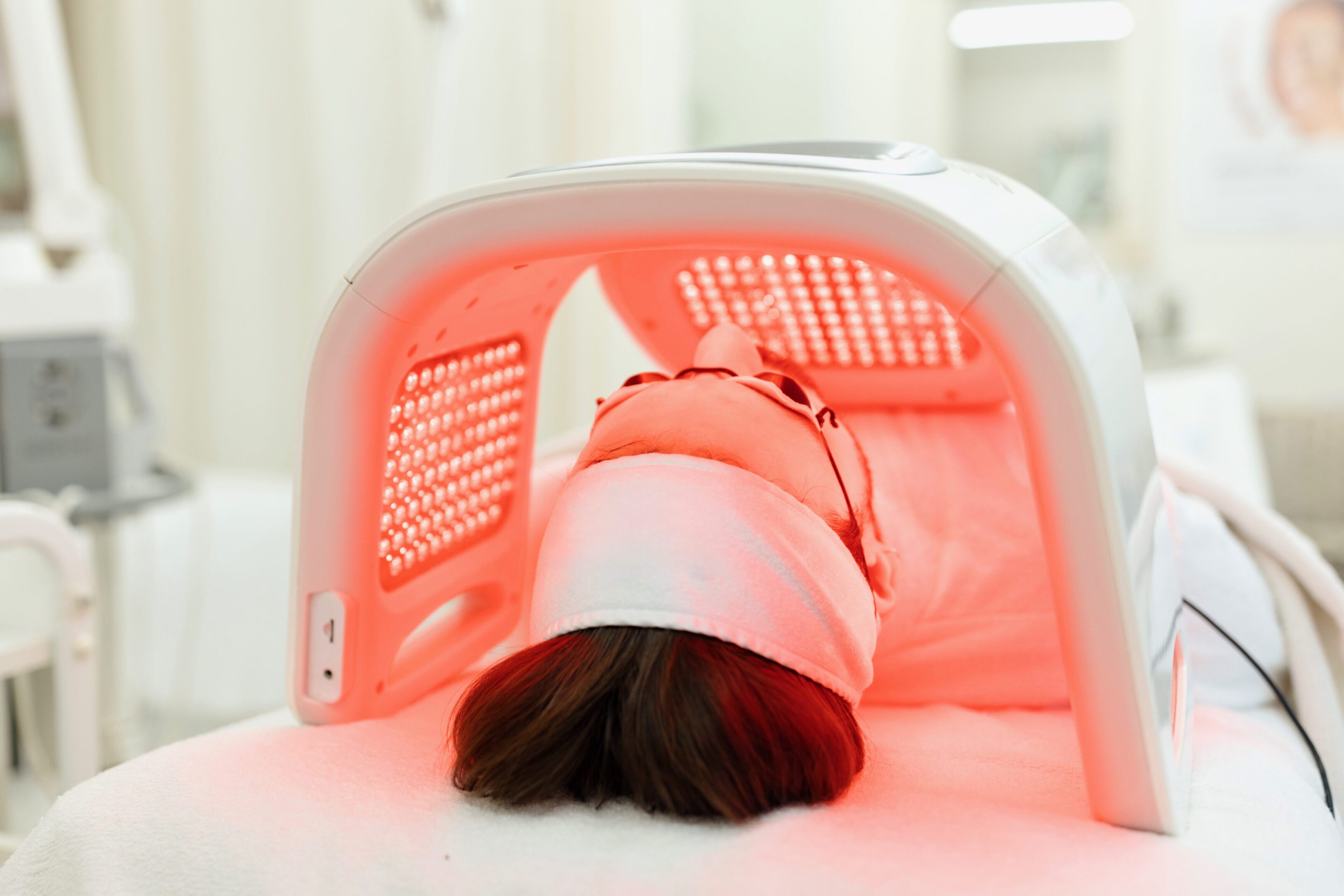 Person undergoing LED light therapy