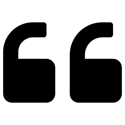 Black quotation mark symbol on white background.