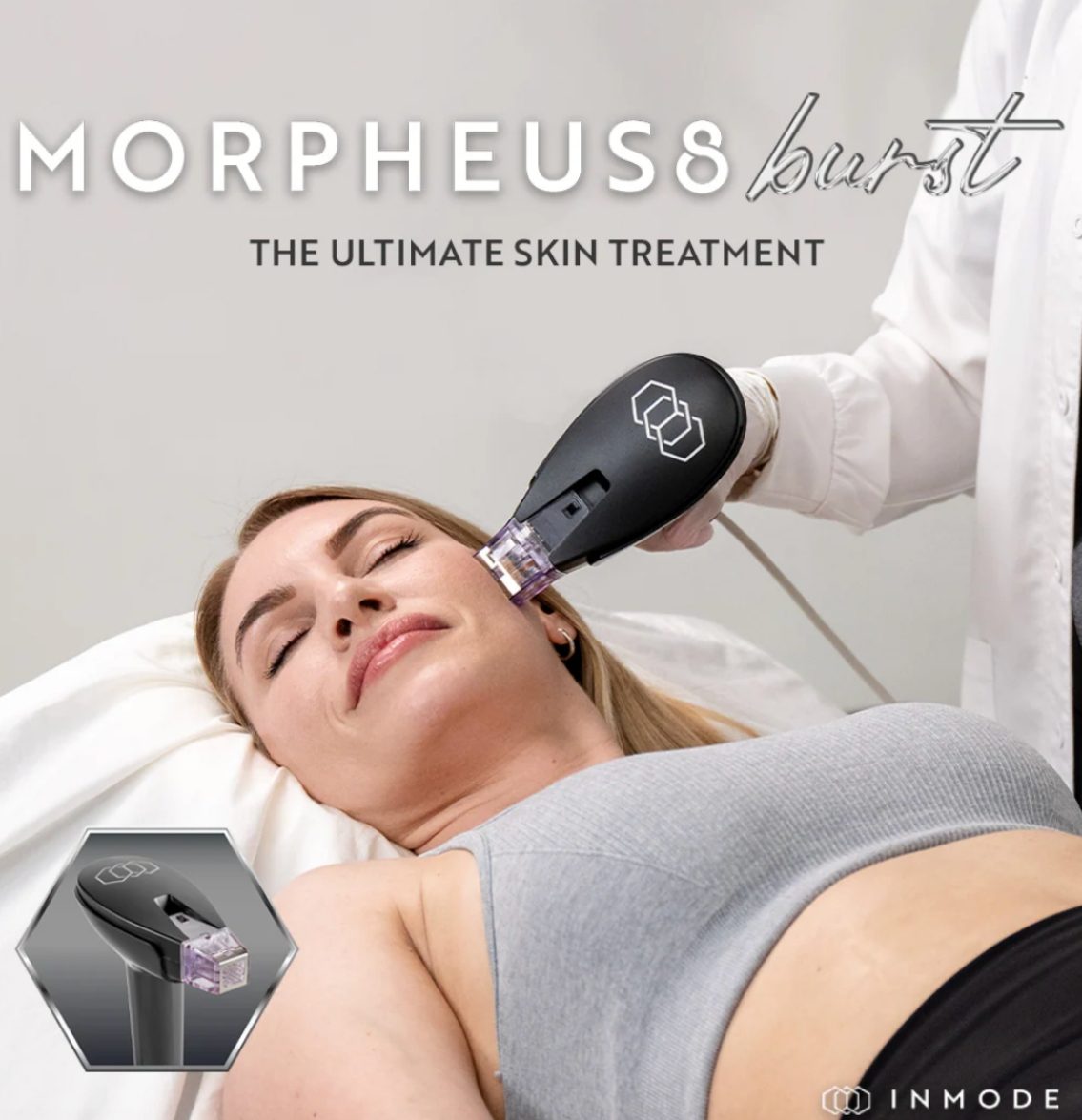 Woman receiving Morpheus8 skin treatment on her face in a clinic.