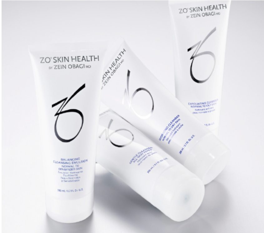 Four tubes of Zo Skin Health product arranged on a white surface.